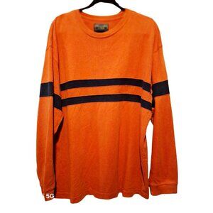 Abercrombie & Fitch Orange Long Sleeve Shirt With Navy Stripes XL 100% Cotton Ca